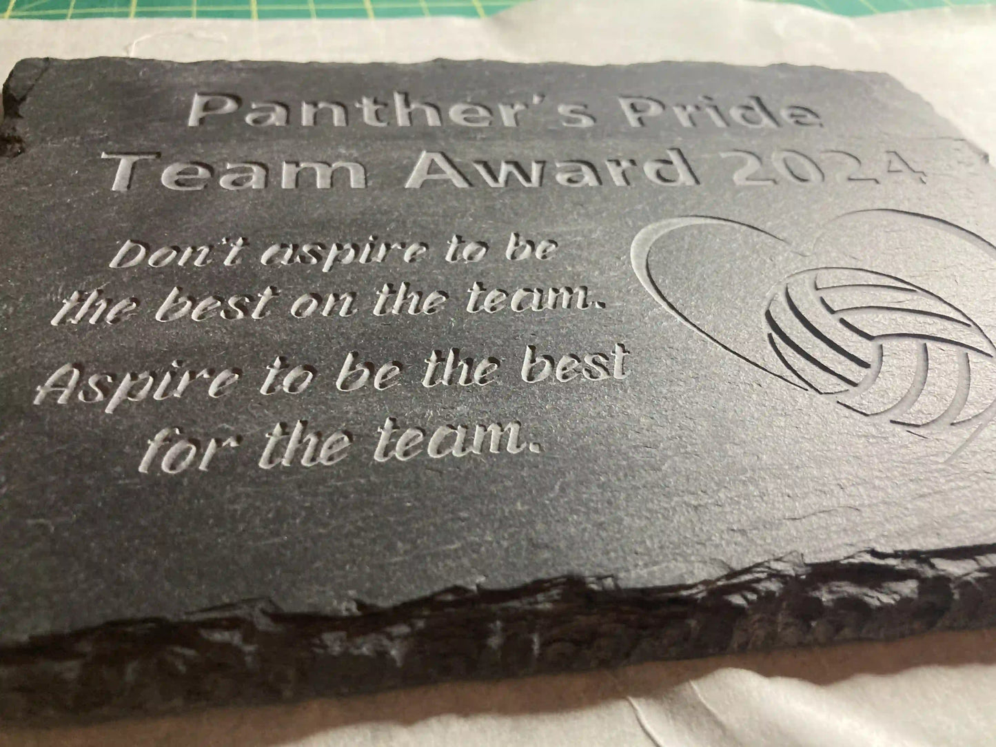 Sports Award Plaque - Custom Team Award. Side Profile.
