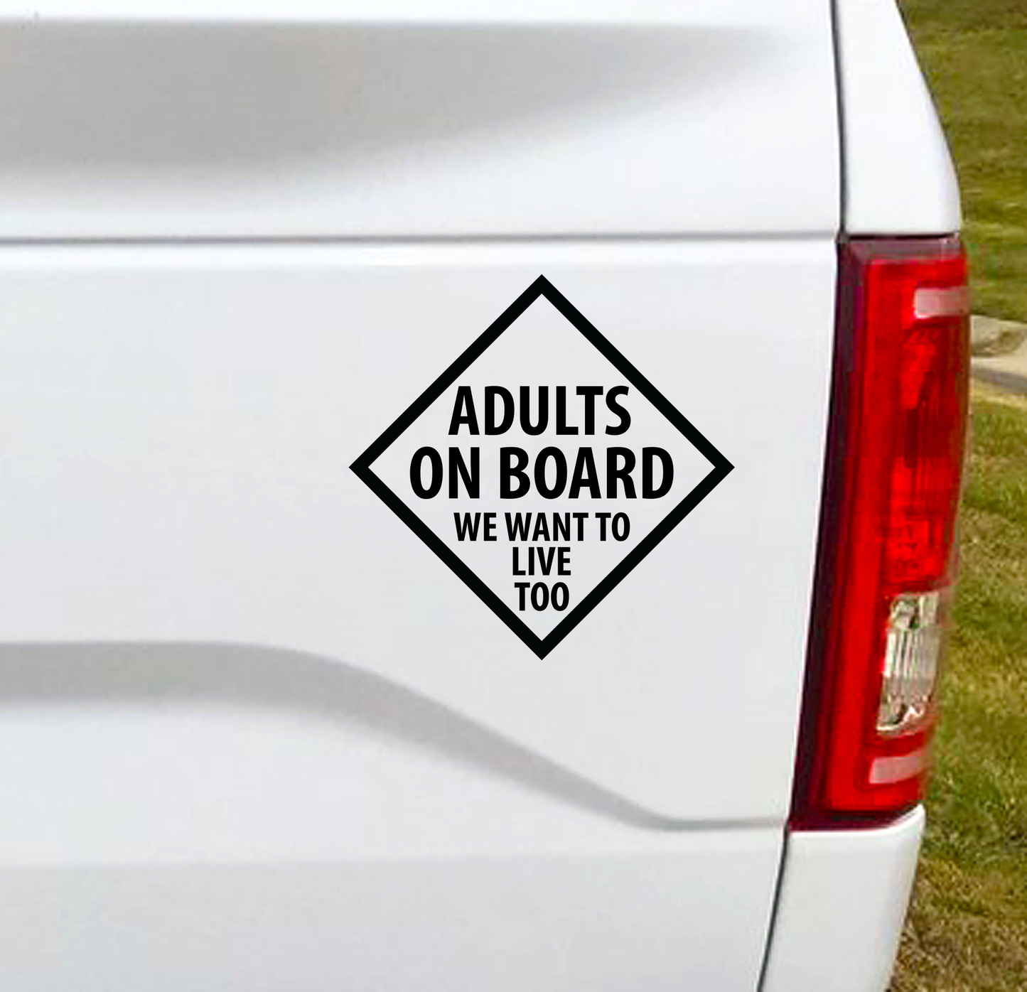 This Adults on Board car decal will inform your fellow drivers that you have precious cargo on board...YOU! Hopefully it makes them rethink how close they are driving behind you. 5"W x 5"H Car Decal, Car Sticker, Car Vinyl, Bumper Sticker, Vinyl Stickers, Vinyl Sticker.