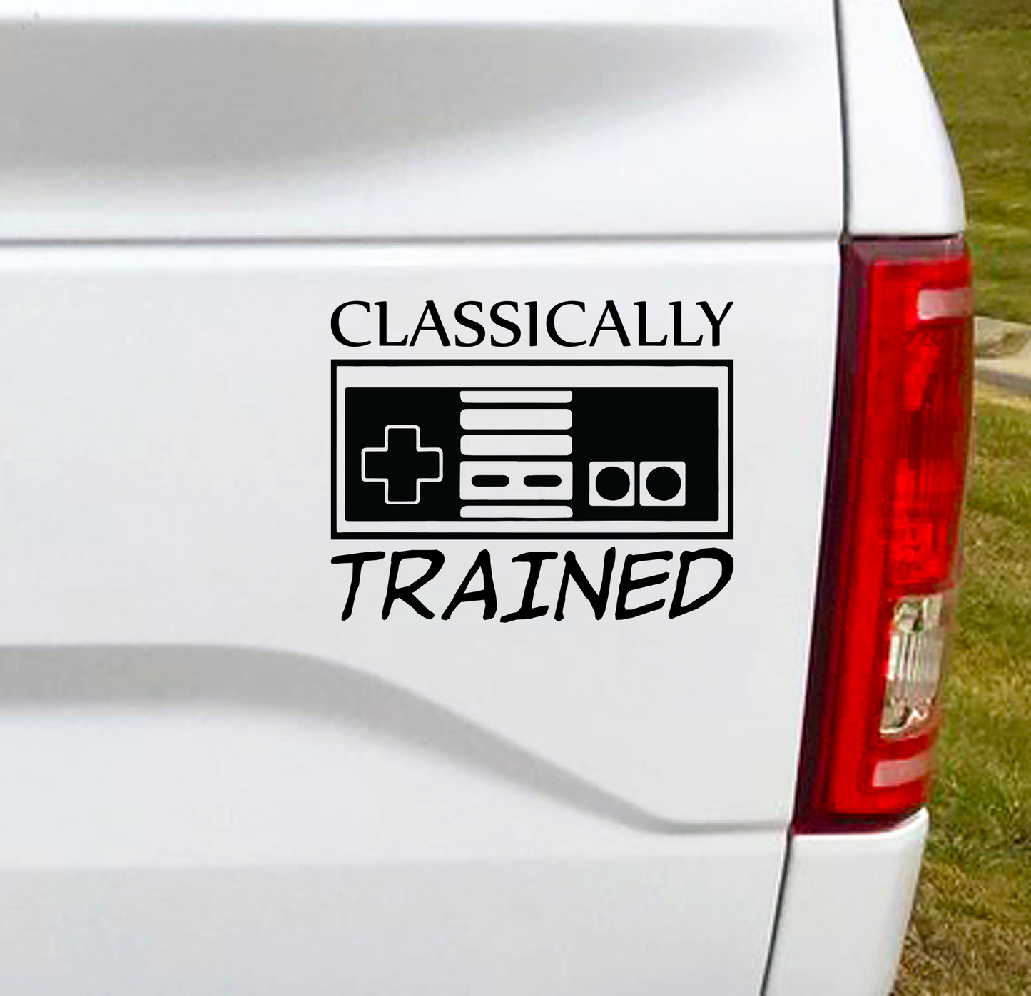 Classically Trained funny car decal. Will date you to a revolutionary time when video games were making huge leaps forward...pun intended. 5"W x 4"H Funny Car Decal, Car Sticker, Car Vinyl, Bumper Sticker, Vinyl Stickers, Vinyl Sticker.