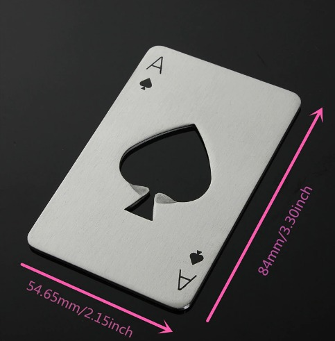 Stainless steel poker card bottle opener is the perfect gift. Good as a stocking-stuffer for Christmas, Groomsmen gifts for wedding favours, birthdays, and more. Fits perfectly in a wallet slot.