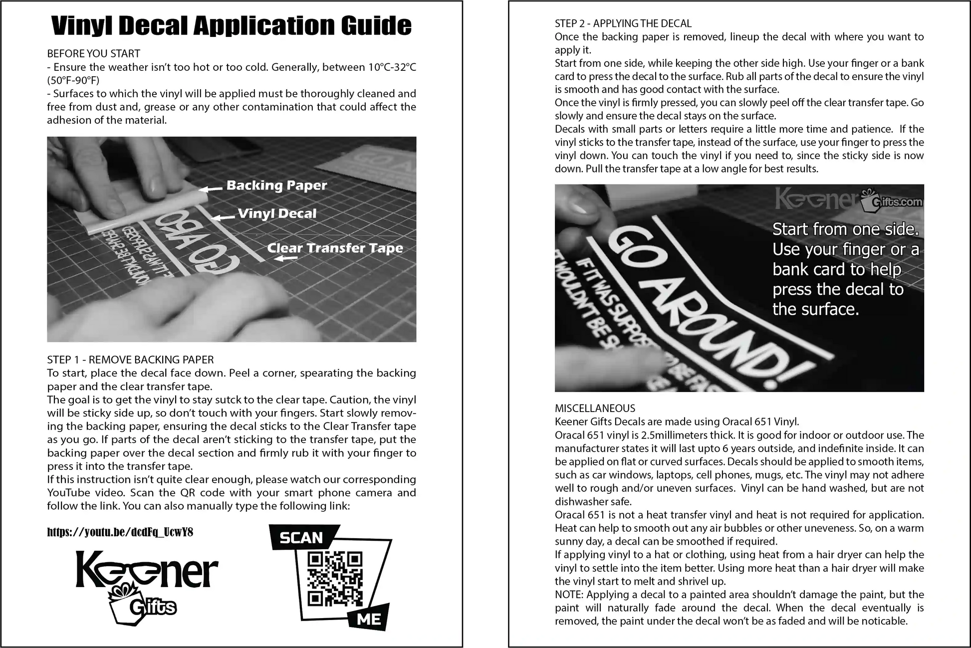 Keener Gifts Vinyl Decal Application Guide.