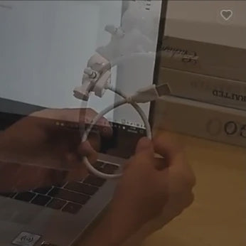 Astronaut USB powered LED light video featuring bendable-stiff cord and visor on-off switch.