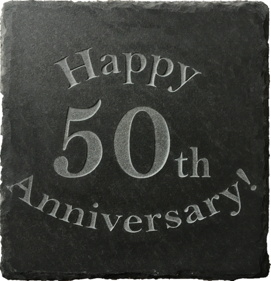 Happy Anniversary slate coaster. This beautiful slate coaster can be customized to your anniversary year.