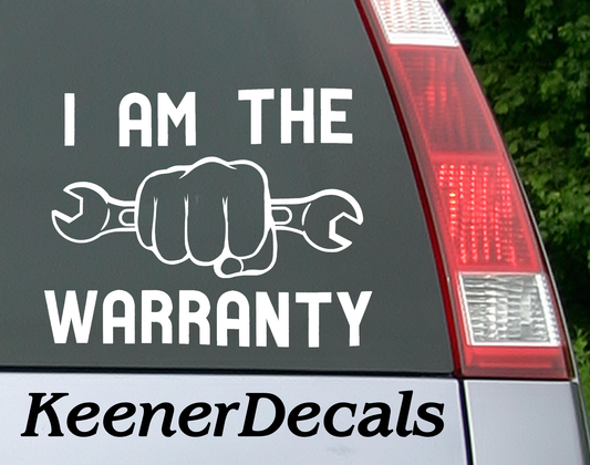 I Am The Warranty funny vinyl car decal. Great decal for that person who can fix anything.  6.5"W x 5"H Funny Car Decal, Car Sticker, Car Vinyl, Bumper Sticker, Vinyl Stickers, Vinyl Sticker.
