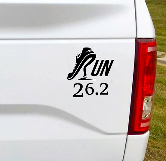 26.2 miles Marathon Bumper Sticker, Running Vinyl Decal. Black. 5.5"W x 5.8"H