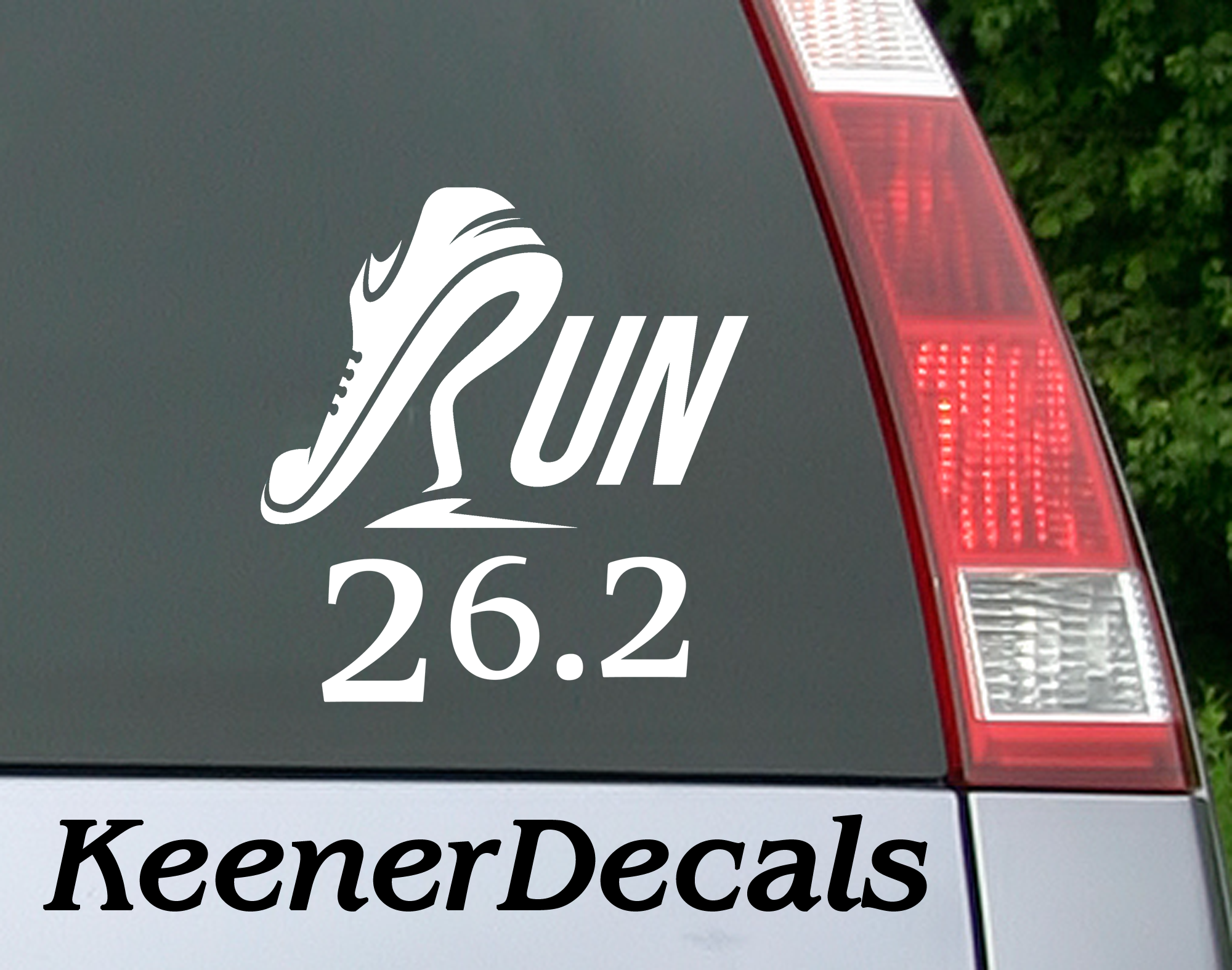26.2 miles Marathon Bumper Sticker, Running Vinyl Decal. White. 5.5"W x 5.8"H