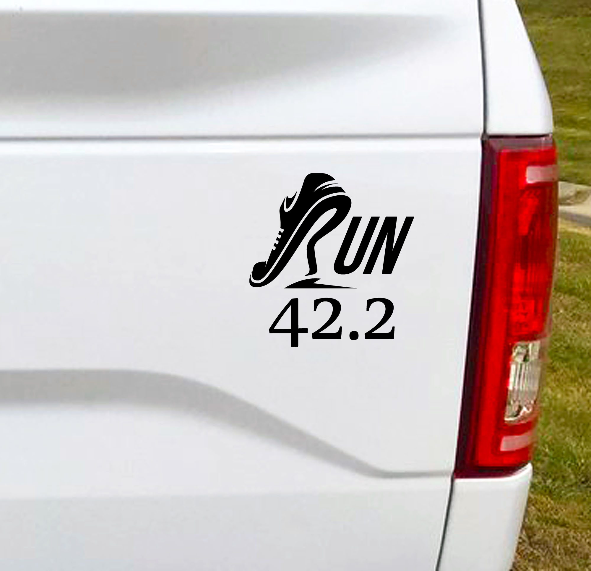 42.2 kms Marathon Bumper Sticker, Running Vinyl Decal. Black. 5.5"W x 5.8"H