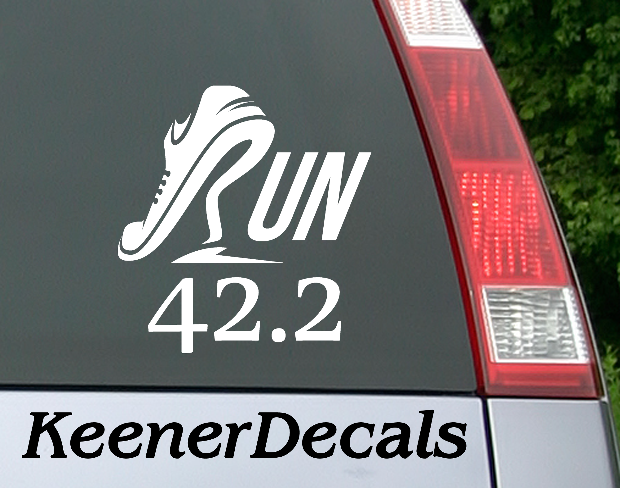 42.2 kms Marathon Bumper Sticker, Running Vinyl decal. White. 5.5"W x 5.8"H