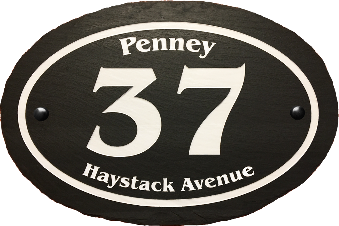 Design your own custom slate house sign! Slate color will not fade. High quality paint won't peel. Best House sign for any weather.