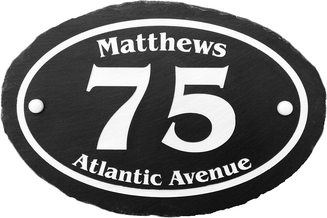 Design your own custom slate house sign! Slate color will not fade. High quality paint won't peel. Best House sign for any weather.