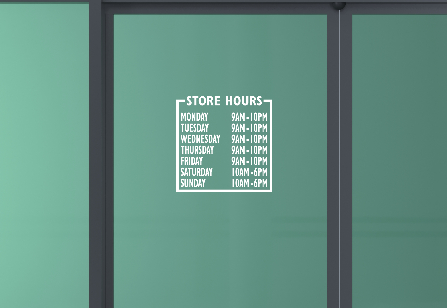 Business Hours Store Front Hours Vinyl Decal.